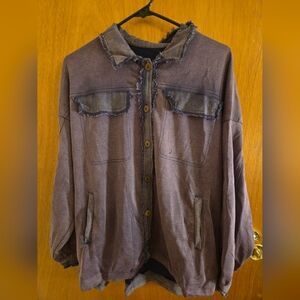 Umgee Women's Distressed Purple Shirt Jacket